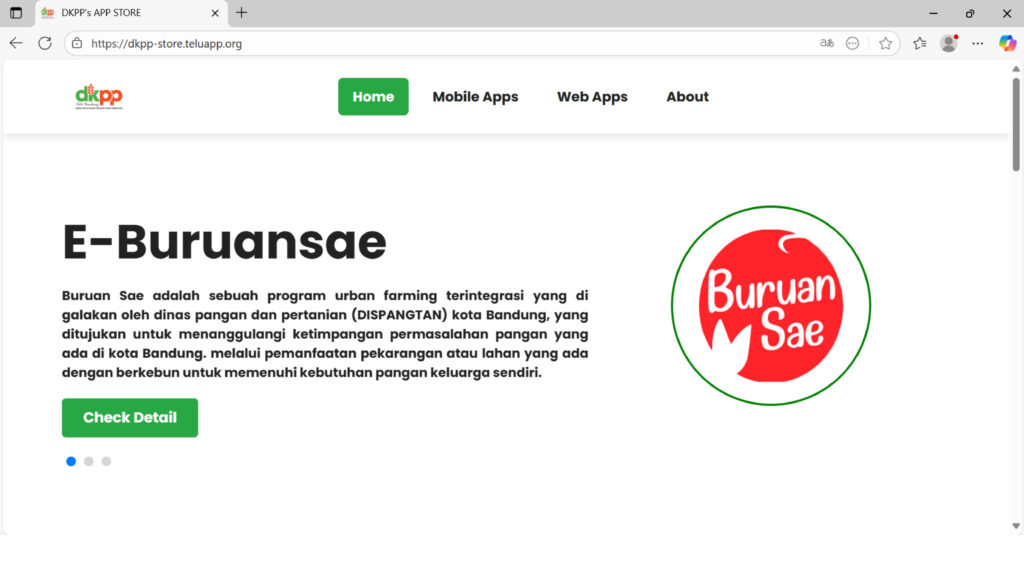 DKPP Store interface displaying agricultural and food security applications