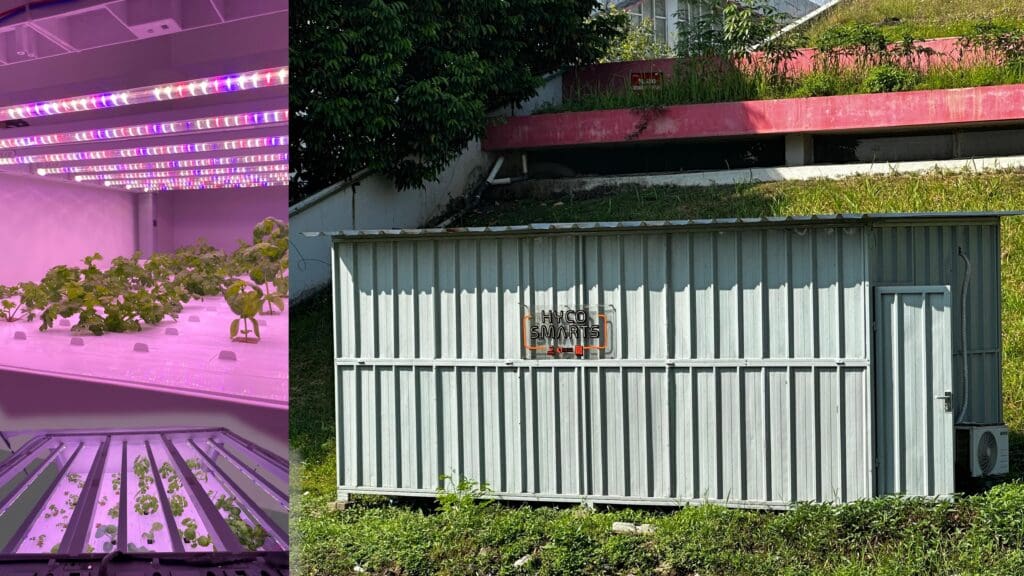 HYCOSMART Smart Hydroponic Container featuring dual grow rooms and monitoring space